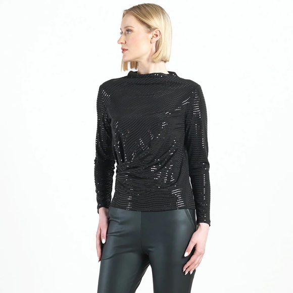 Clara Sunwoo Shimmer Embellished - High Boat Neck Top 🖤🖤🖤 NWT - Picture 2 of 12
